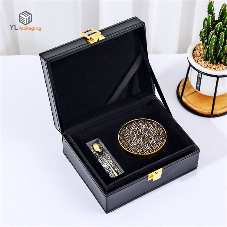 Custom Luxury Caviar Gift Packaging Black Display Box Can Put Ice Gel