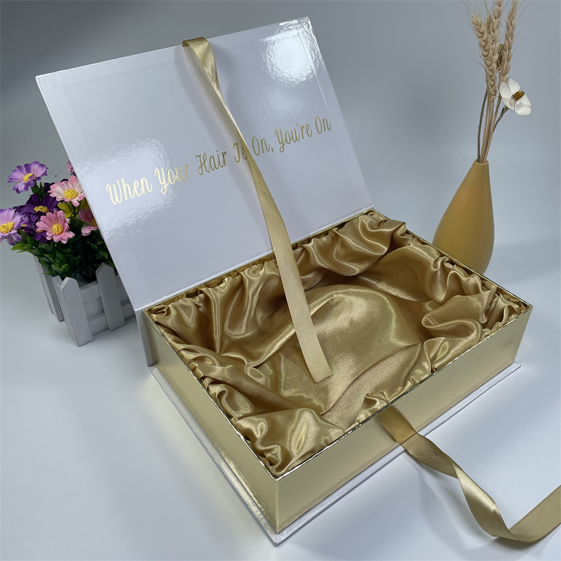 custom luxury full gold hair extension boxes weave packaging