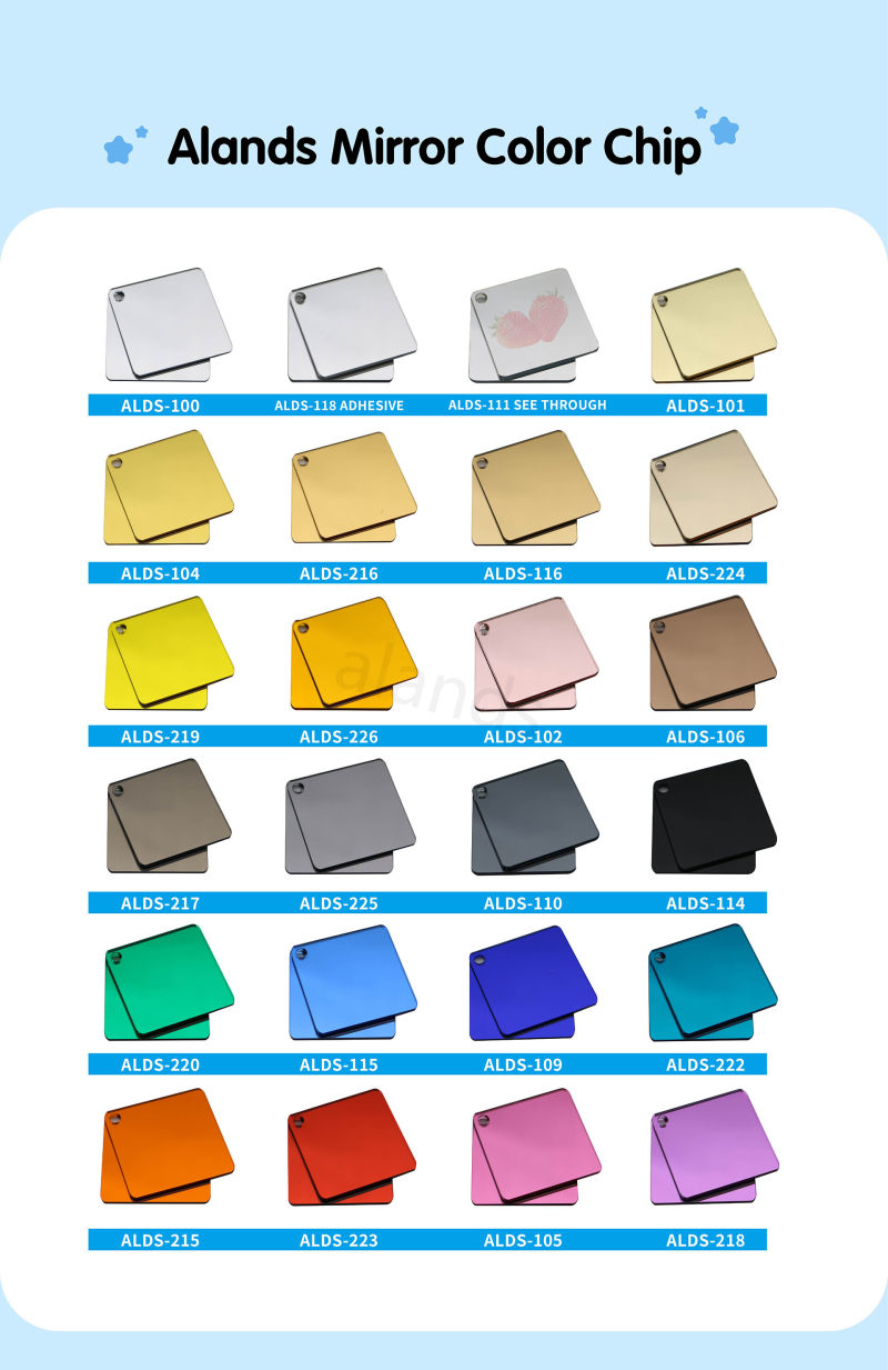 Color Options for Acrylic Mirror Sheets Lámina de espejo plástico de 1mm 2mm 3mm 6mm 4×8 pies