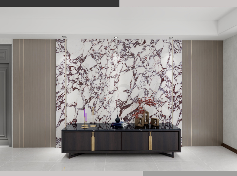 Red Breccia Stone Mosaic Wall (8099) كسوة جدار PVC بملمس الرخام