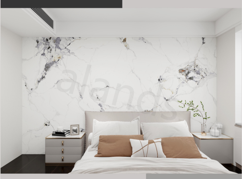 WhiteGrey Mineral Marble Wall (80101 Style) كسوة جدار PVC بملمس الرخام
