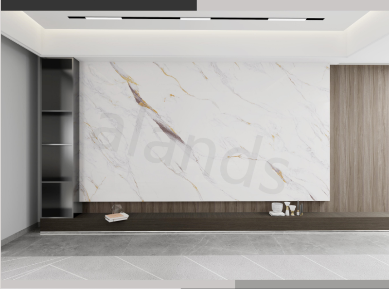 Calacatta Gold Marble TV Wall (80100AB) كسوة جدار PVC بملمس الرخام