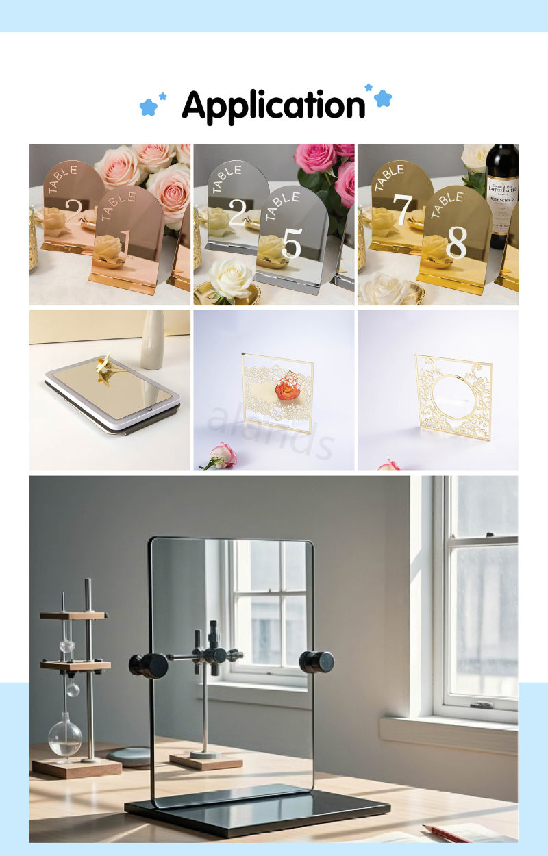 Applications of Perspex Mirror Sheets Fabricant de panneau miroir acrylique or clair en vente chaude 4ft x 8ft