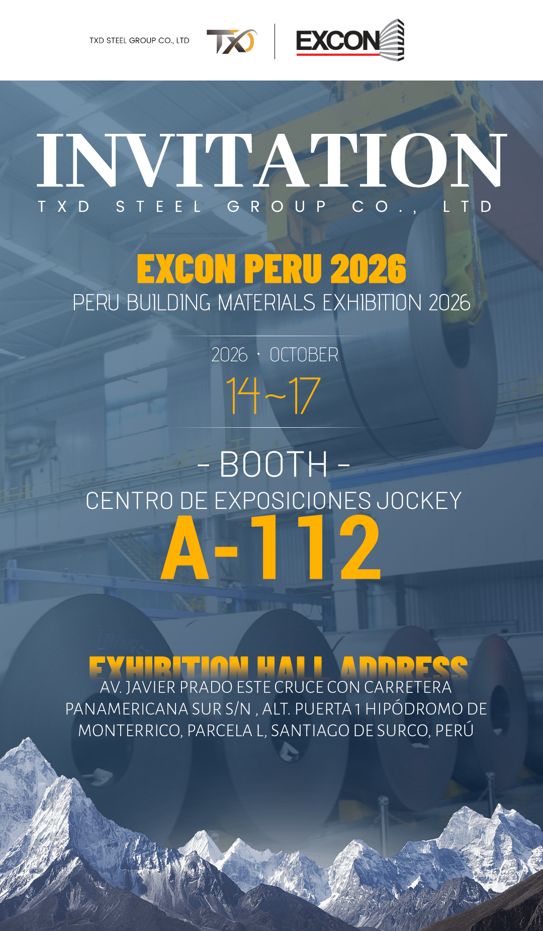 Invitation: Meet TXD Steel Group at EXCON PERU 2026 Invitation: Meet TXD Steel Group at EXCON PERU 2026