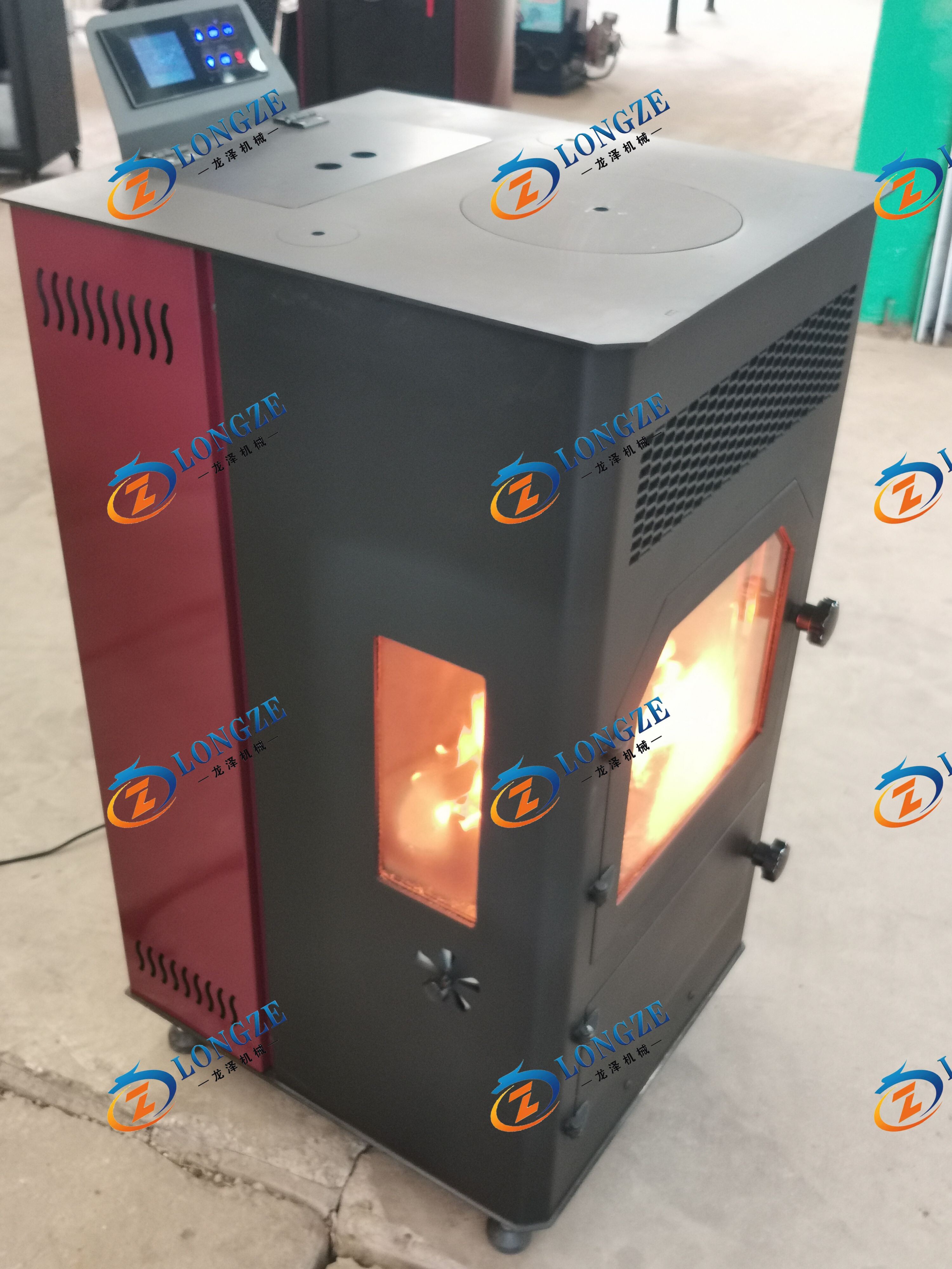 SHANDONG LONGZE ~Fireplcae with pellets and wood burning on three side
