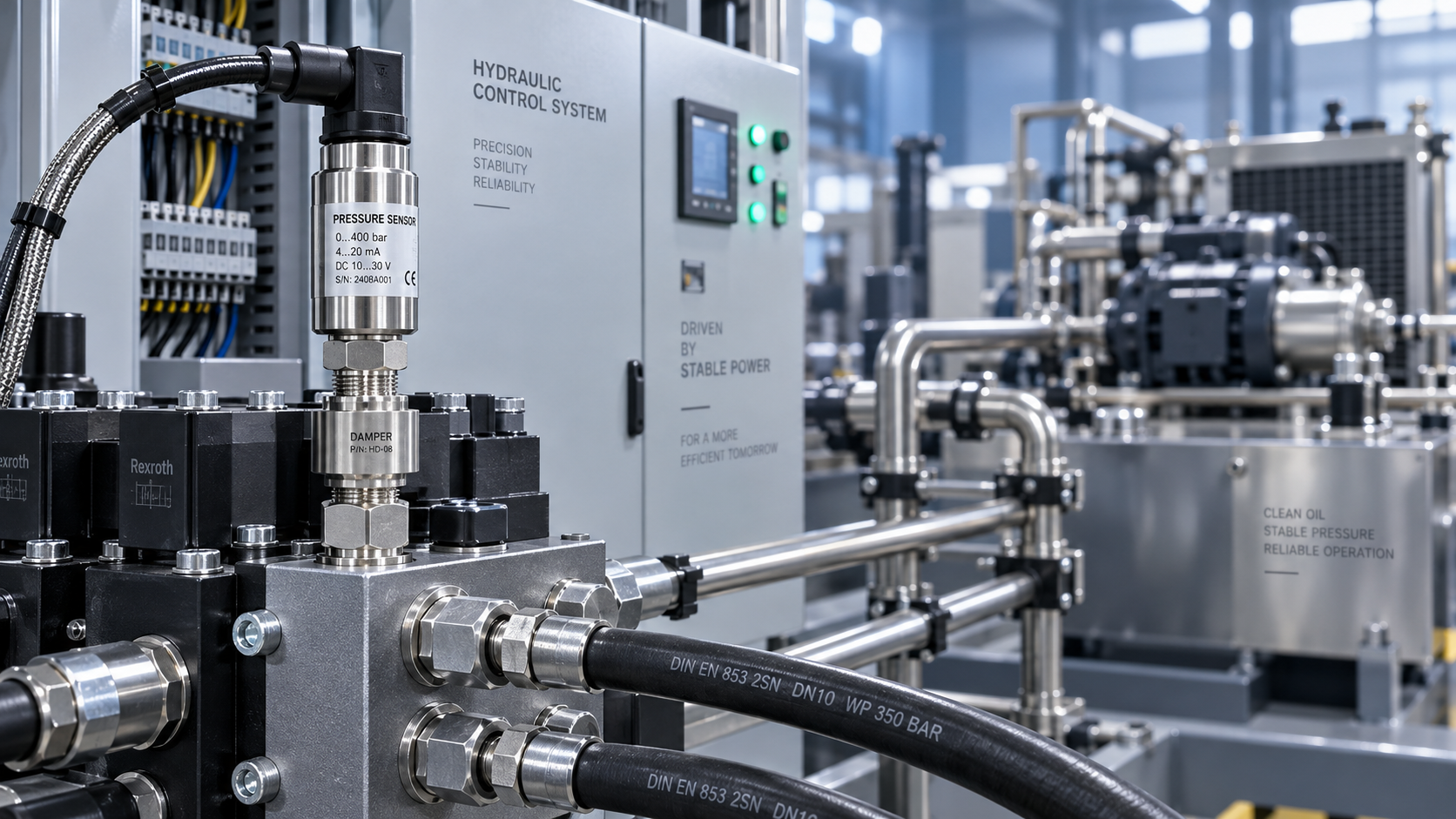 Hydraulic equipment pressure fluctuates frequently. How can sensors be configured to improve control stability?