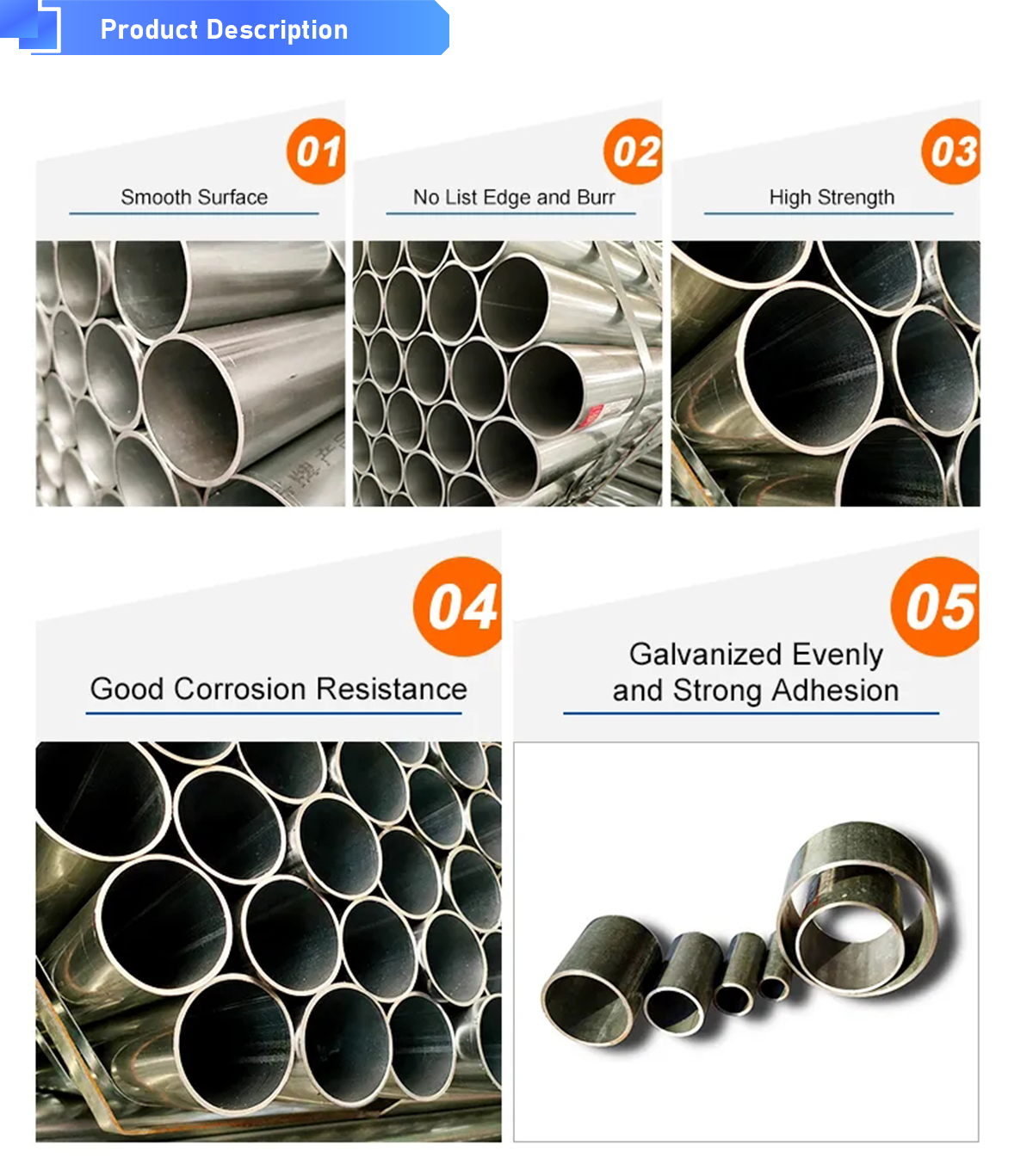 Product Description产品描述.jpg A53(A.B) Galvanized Seamless Steel Pipe