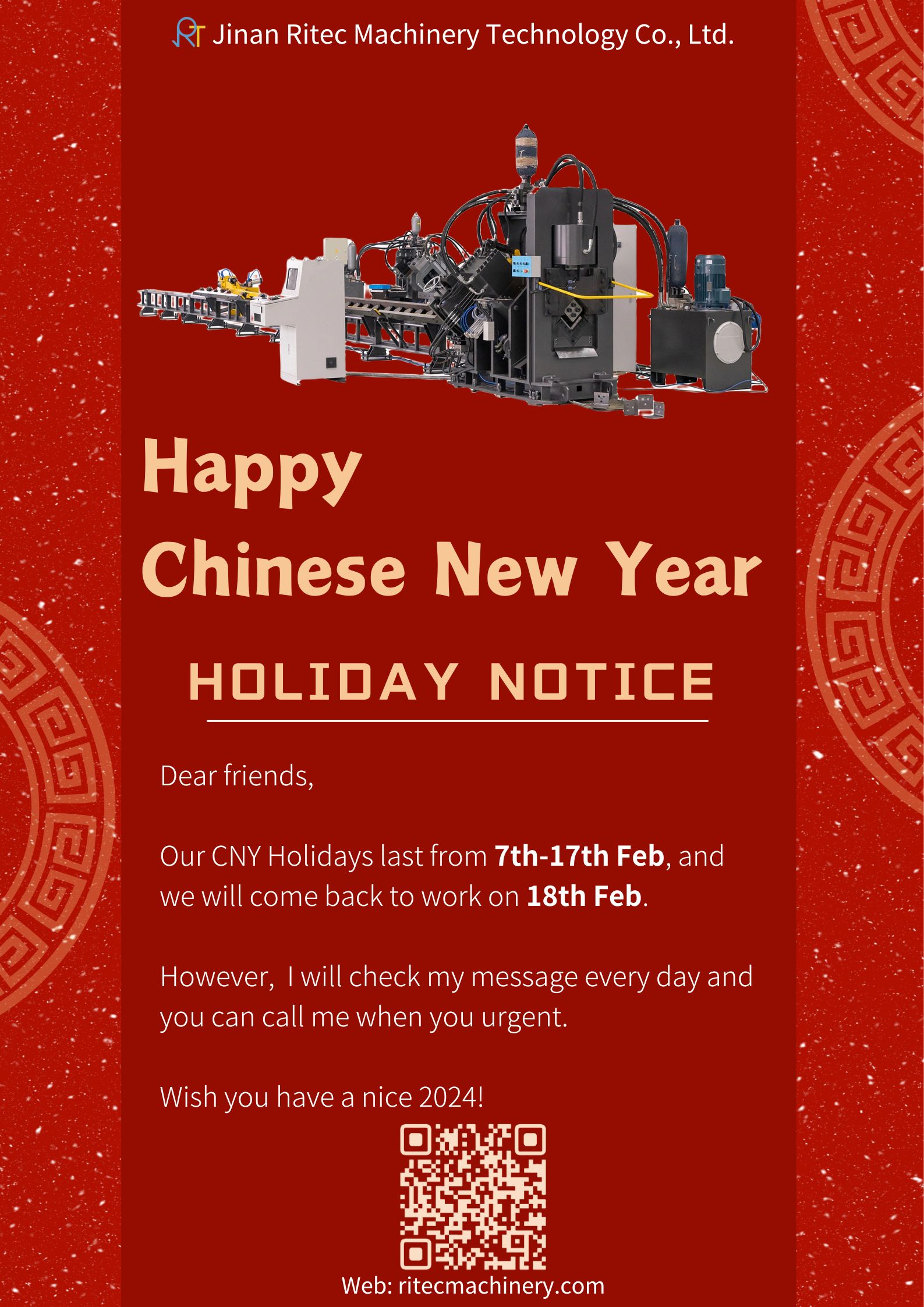 Jinan Ritec Spring Festival Holiday Notice