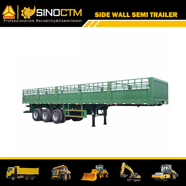 60ton 3 essieux paroi latérale/côté abaissé/cargaison/camion latéral semi-remorque trois essieux remorque de bac à grains en vrac de 60 tonnes