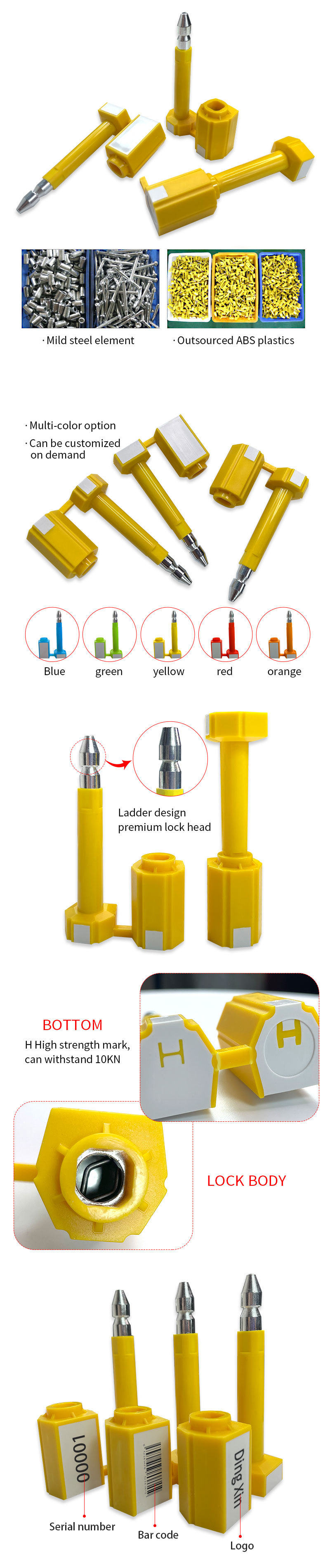 Big Marking Area Laser Printing Bolt Seal DX111B
