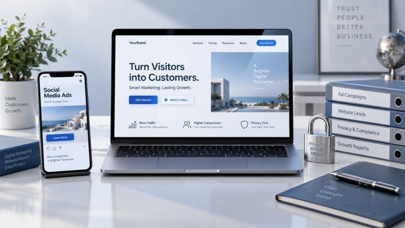 For social media advertising in Europe, is it better to use an on-site form or a website landing page?