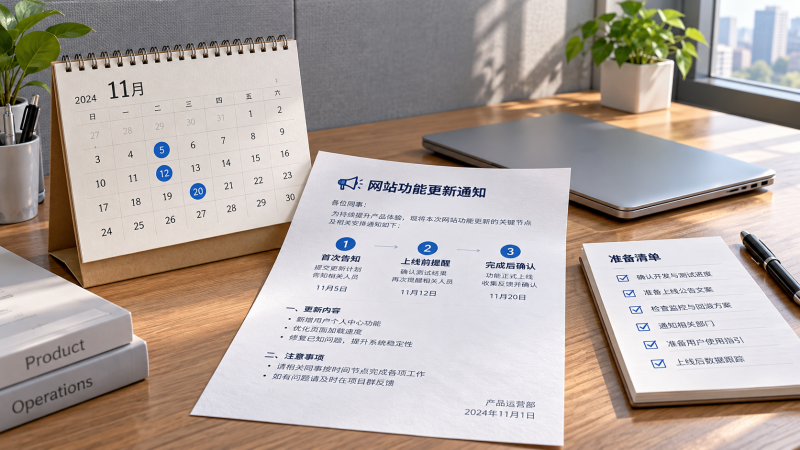 网站功能更新通知应提前多久发送？