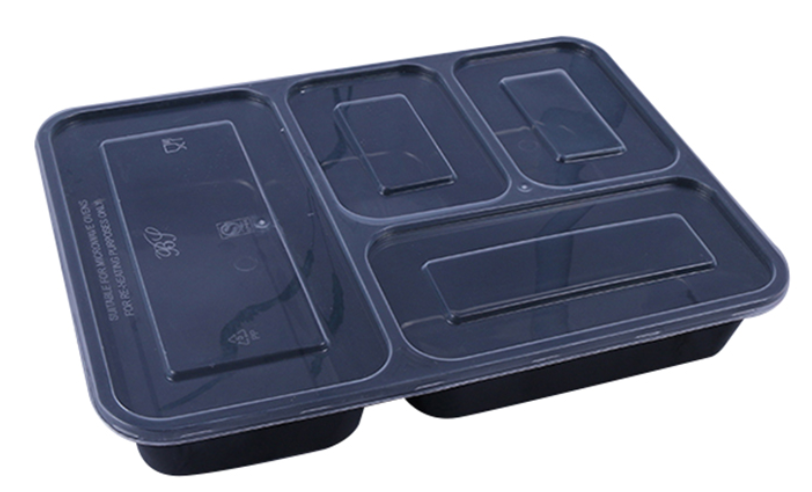 Disposable flat lid square four-compartment 1200ml lunch box