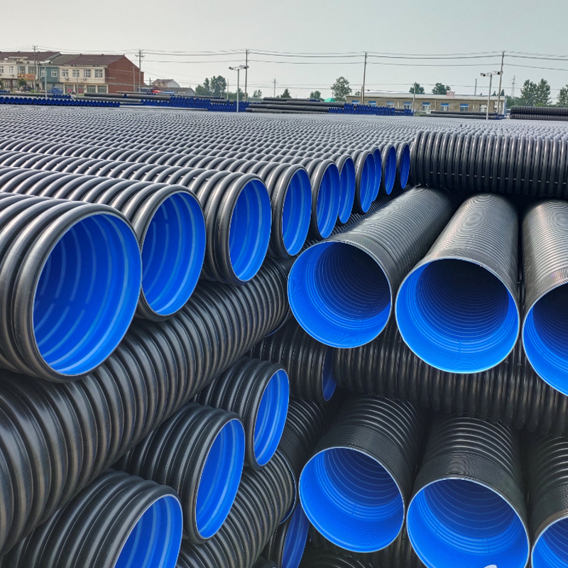 Blue double wall SN4 cheap sewer corrugated pipe high quality hdpe pipe pe drainage pipe