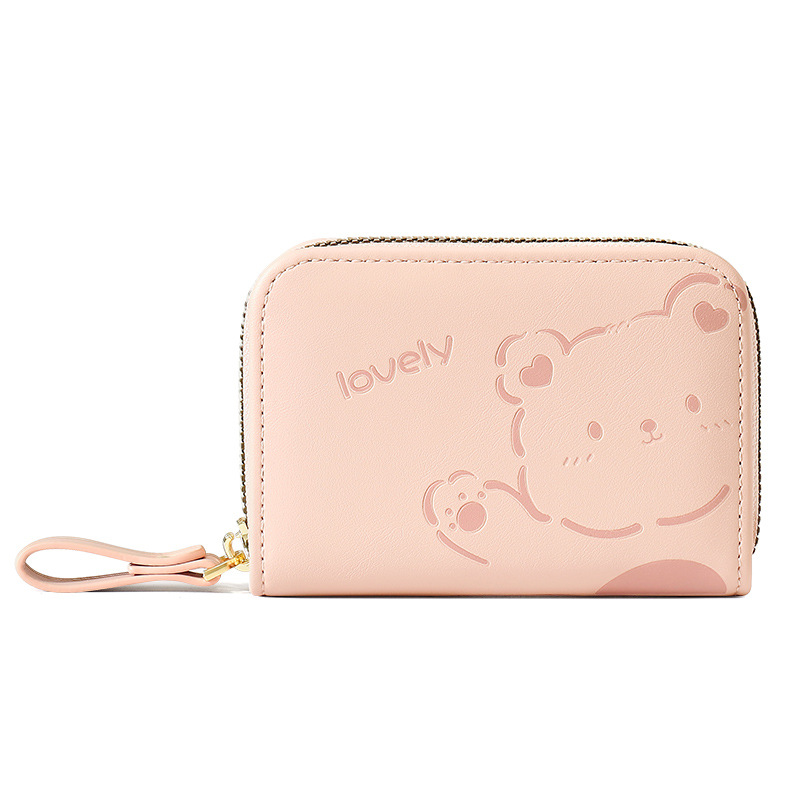 ミニ財布 安心なファスナー開閉　レディース  小さめ 革 かわいい おしゃれ カード ウォレット 小銭入れ クマ柄 女性用 軽量 コンパクト　