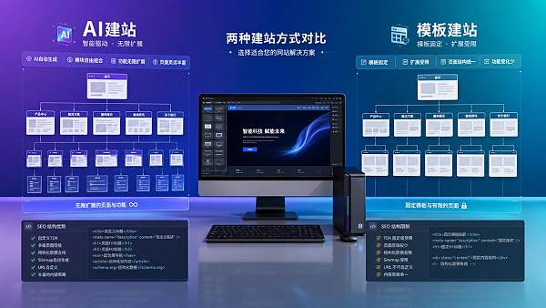 AI建站和模板建站区别是什么？功能、效率与后期SEO对比