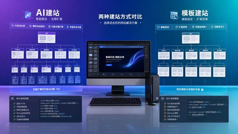AI建站和模板建站区别是什么？功能、效率与后期SEO对比