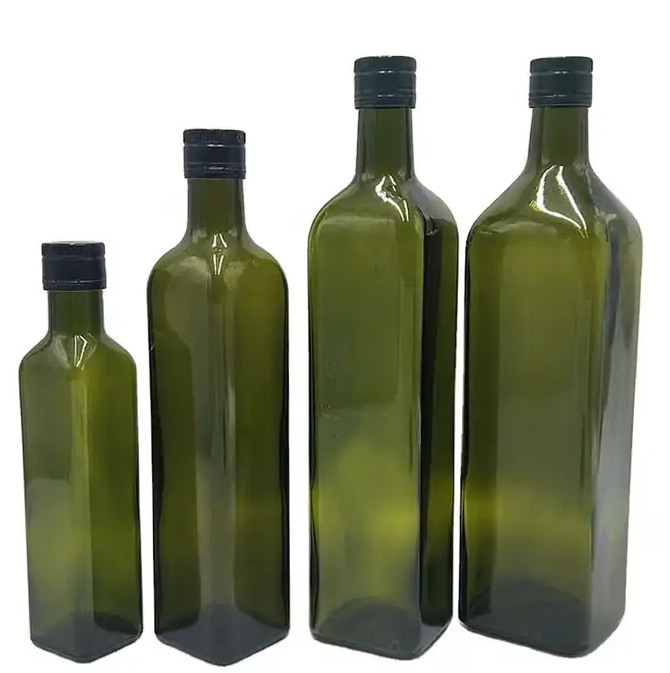 Wholesale 250ml 375ml 500ml 750ml 1000ml Dark Green Amber Round square Marasca Olive Oil Glass Bottles