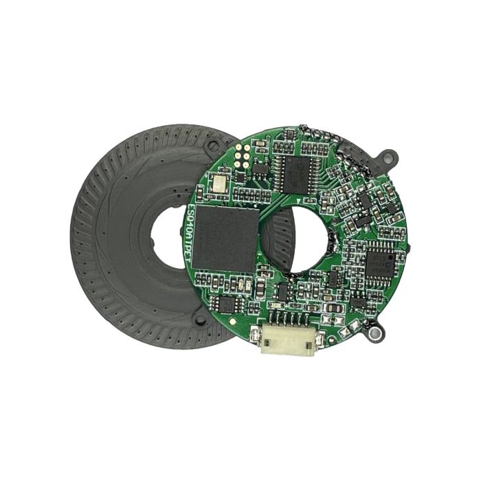 UEF072 The outer diameter is 72.4mm, the through hole diameter is 21.2mm, and the thickness is 8.8mm.
Accuracy ±20″.
Repeatability ±5″.
Absolute angle encoding.
With LED indicator light to assist the installation function, the installation is convenient.