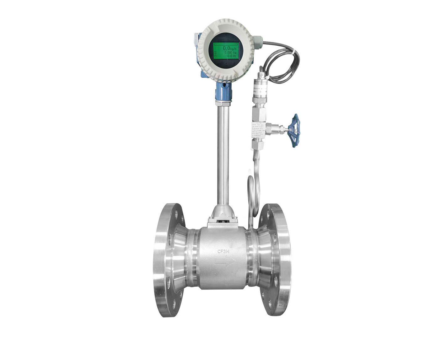Medidor de flujo tipo vórtice con compensación de temperatura y presión