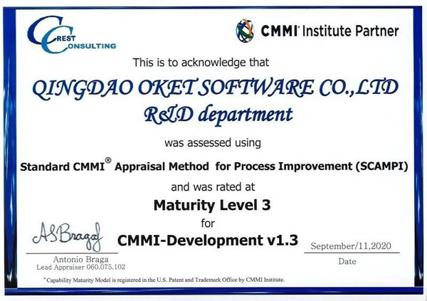OKet Software calificado CMMI Nivel 3