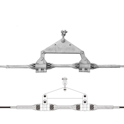 Double suspension clamp for OPGW