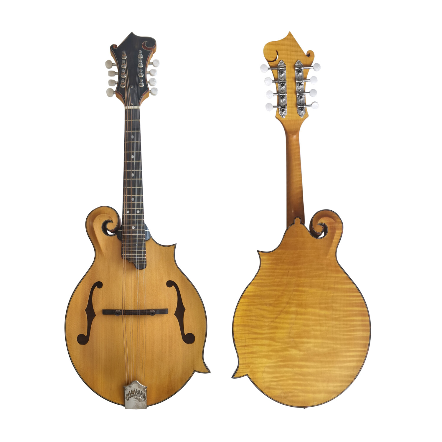 One piece flamed maple back all solid honey F mandolin
