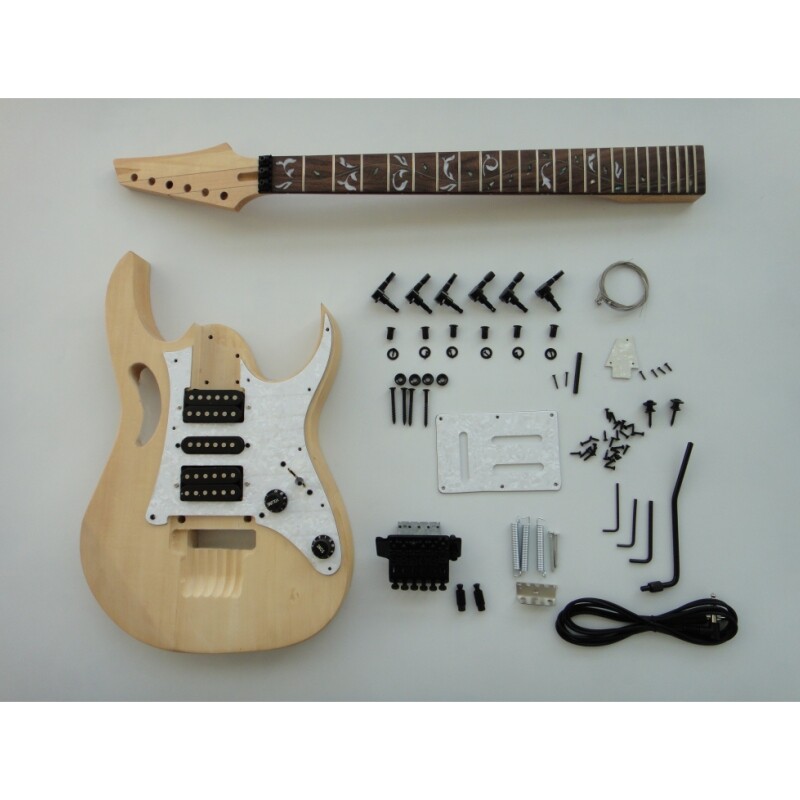 Afanti Unfinished Basswood Body Rosewood Fingerboard Double Locking DIY Guitar Kit