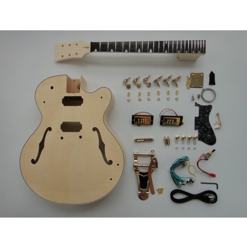 Afanti Maple Plywood with Flamed Maple Veneer Hollow Body DIY Guitar Kit