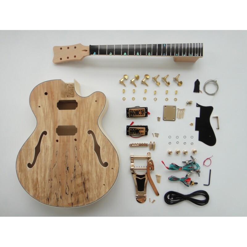 Afanti Maple Plywood Body with Spalted Maple Veneer Gold Hardware DIY Guitar Kit