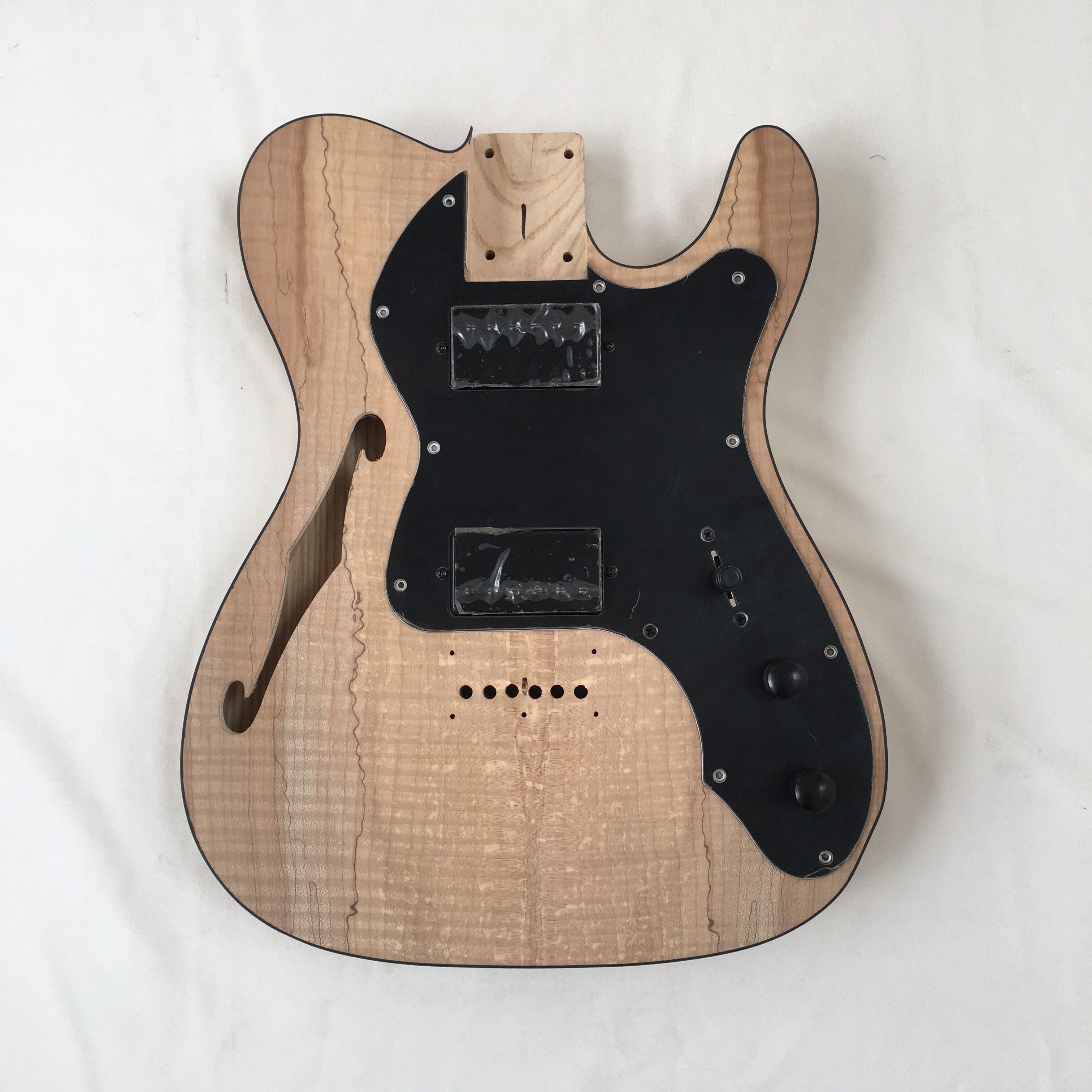 Ash body semi-hollow thinline electric guitar kit with Spalted maple veneer