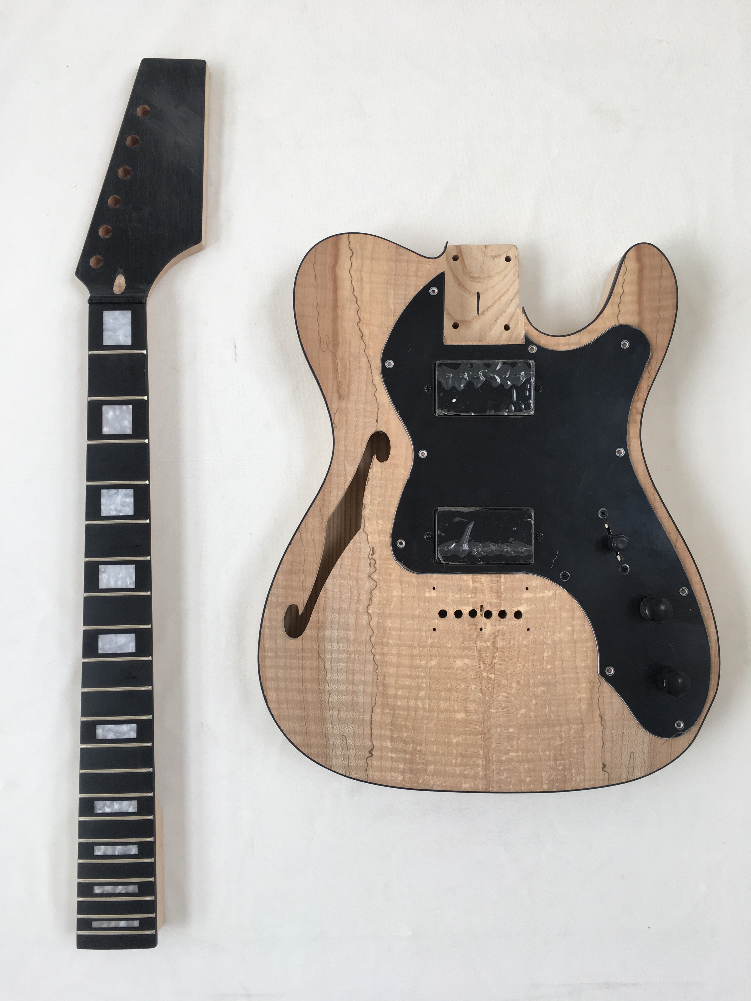 Ash body semi-hollow thinline electric guitar kit with Spalted maple veneer