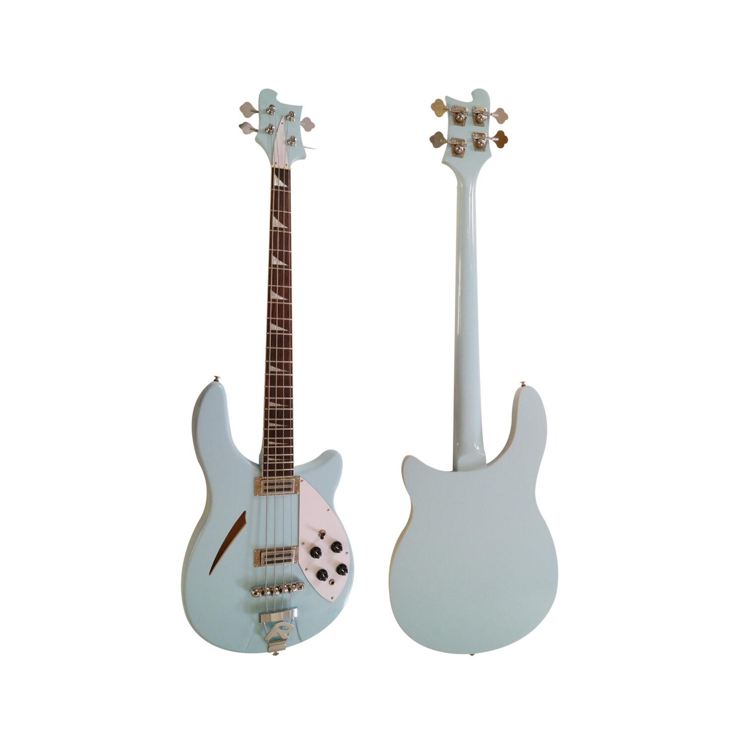 Afanti Semi-Hollow Light Blue Body Rick Electric Bass Guitar