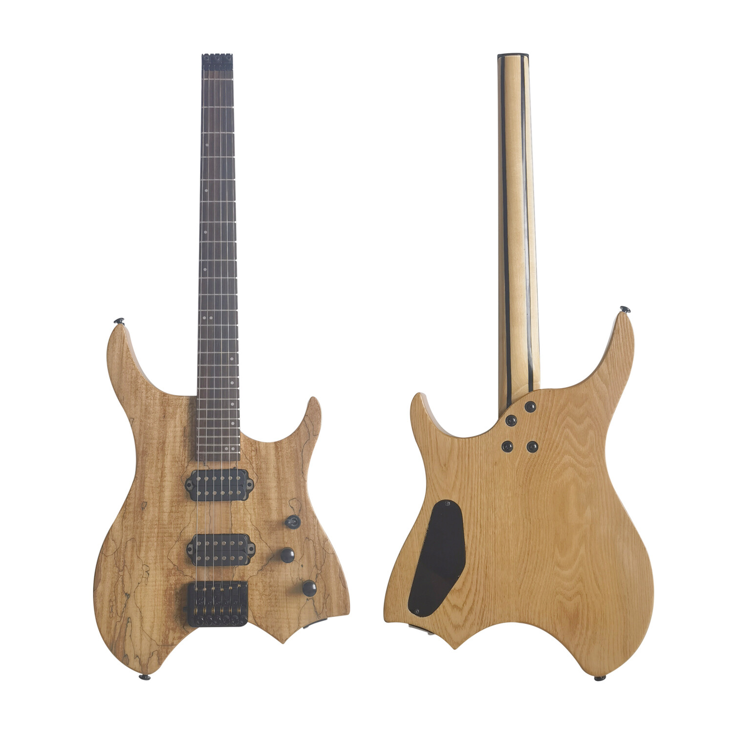 Ash body headless electric guitar with Spalted maple veneer