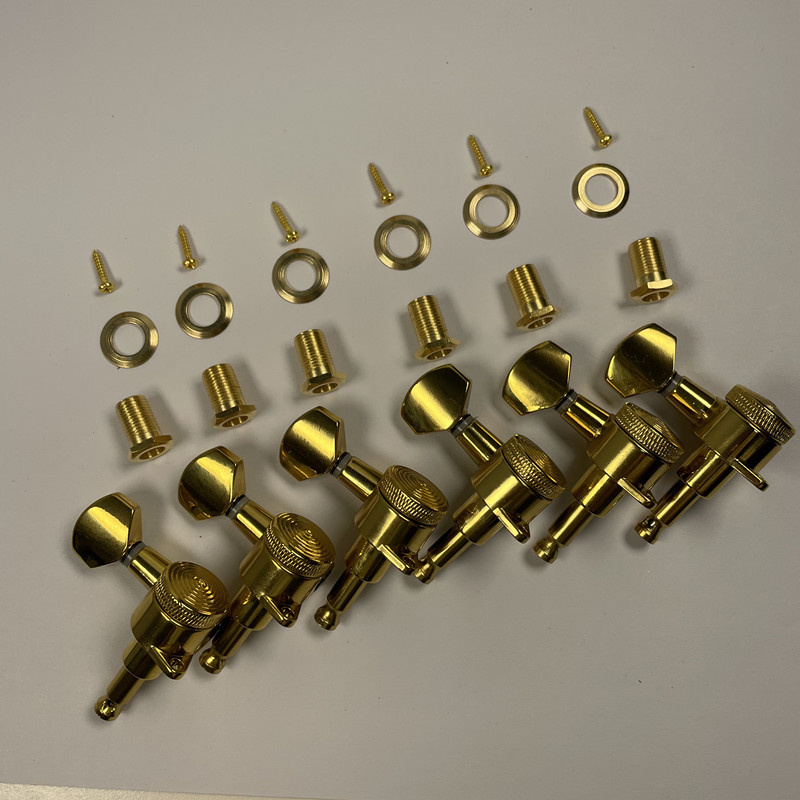 6 Inline Left Handed Gold Guitar Locking Tuning Machine Head