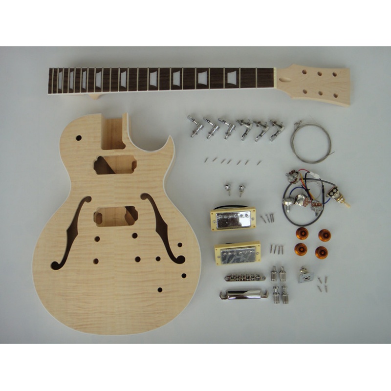 Afanti Customized Semi-Hollow Body Hh Pickup Flamed Maple DIY Electric Guitar Kit
