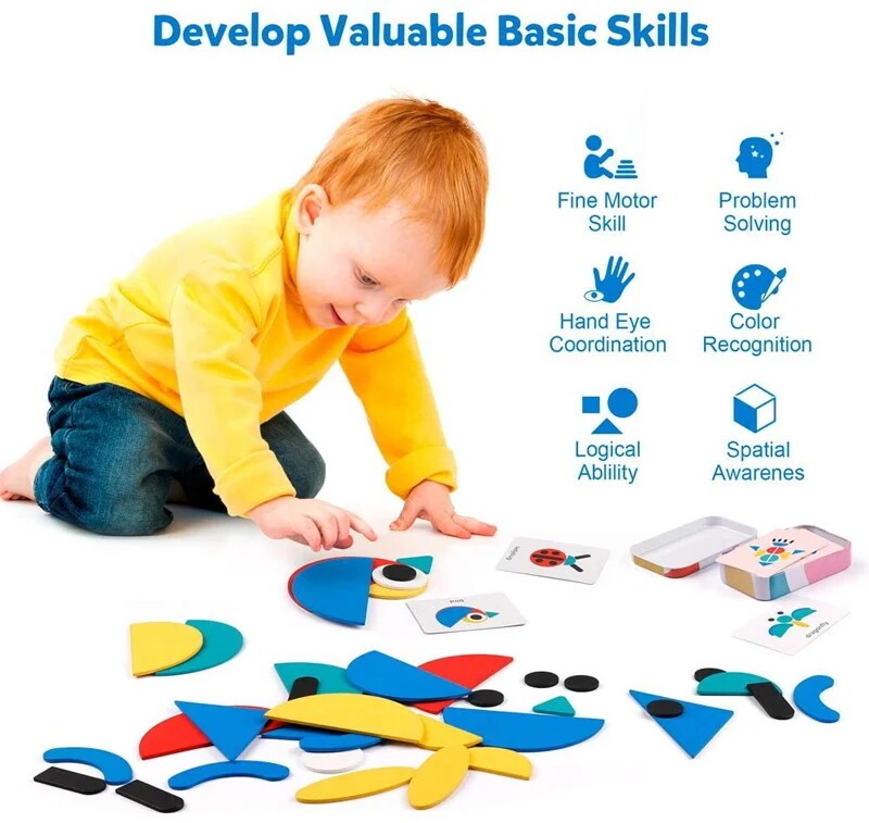 Wooden pattern block animals shapes puzzle sorting montessori educational toys