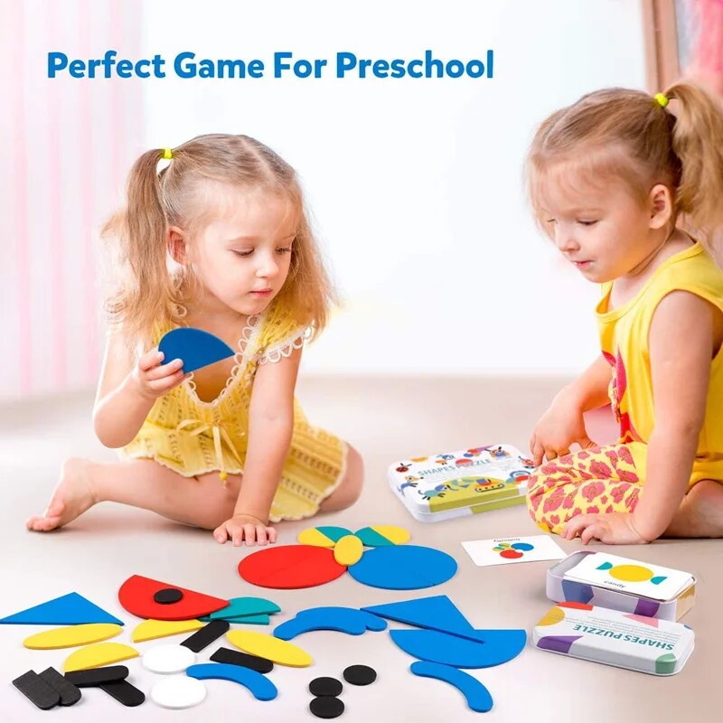 Wooden pattern block animals shapes puzzle sorting montessori educational toys