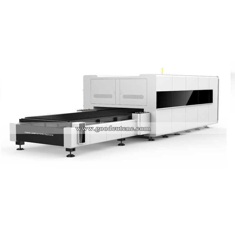 Machine de découpe laser à fibre pour métal à couverture complète GC1530FC-D avec table d'échange