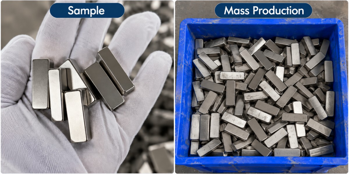 sample vs. mass-production-magnets How to Choose a Neodymium Magnet Supplier: 7 Checks for Buyers