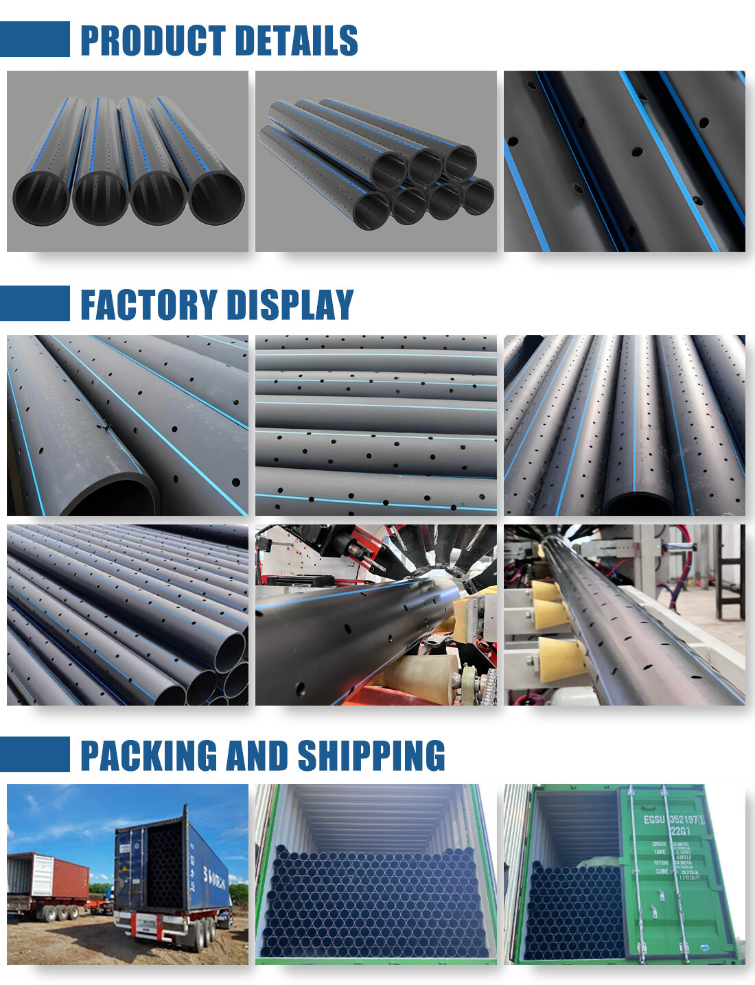 HDPE Perforated Drainage Pipe PE Polyethylene Perforated Drainage Pipe