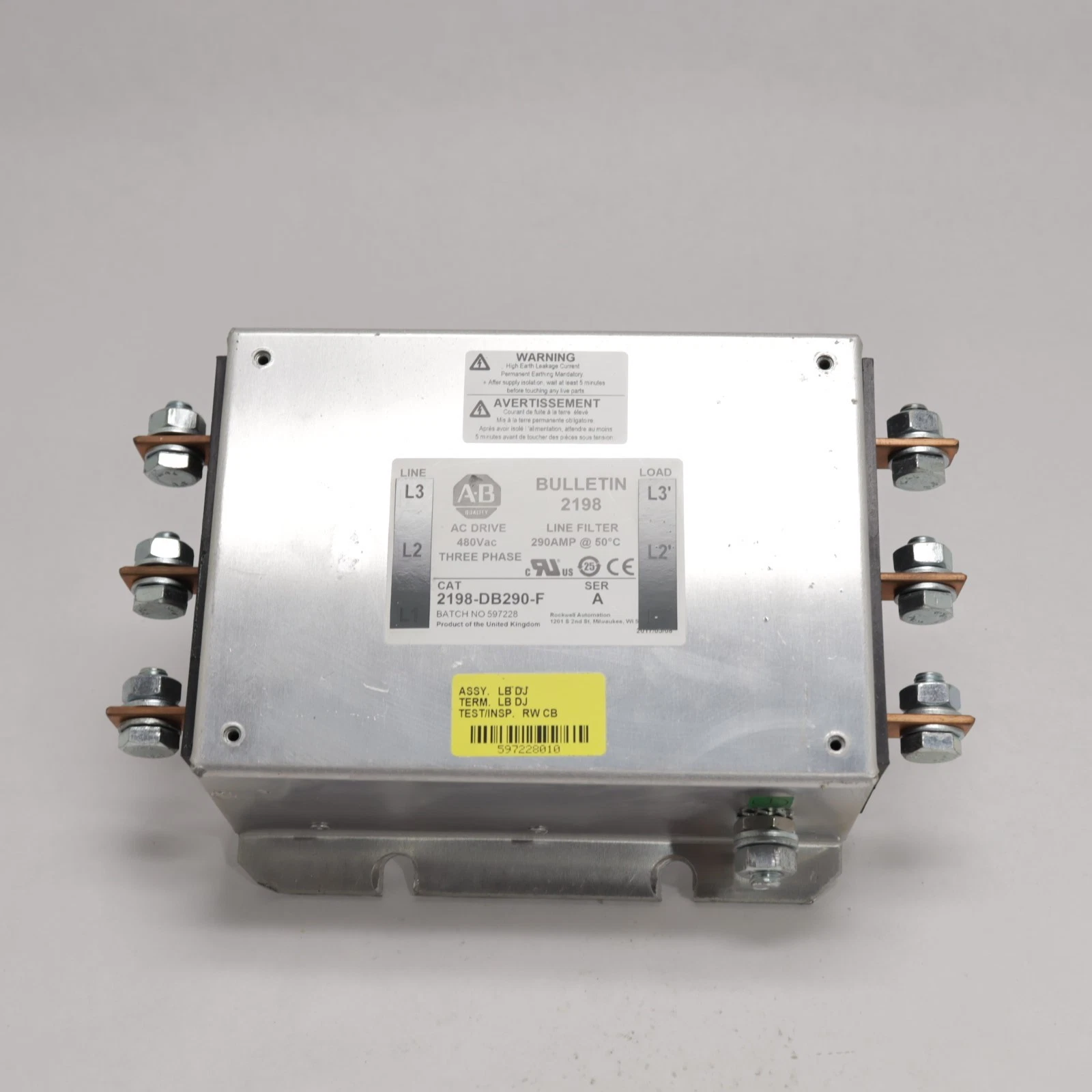 Allen-Bradley switching power supply Filter 2198-DB290-F Brand New and Genuine inverter test OK Fast Shipping