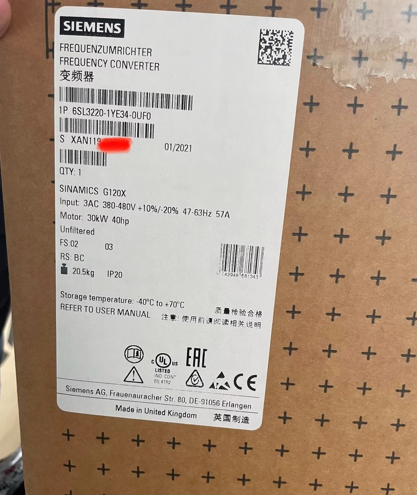 Siemens servo drive 6SL3220-1YE34-0UF0 Brand New and Genuine inverter test OK Fast Shipping