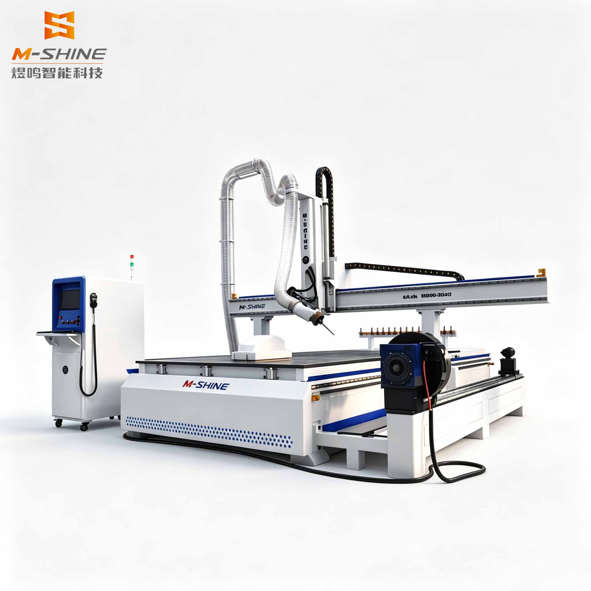 The 2040 4axis CNC nesting center that integrates automatic tool changing, 3D carving, and long material rotating processing