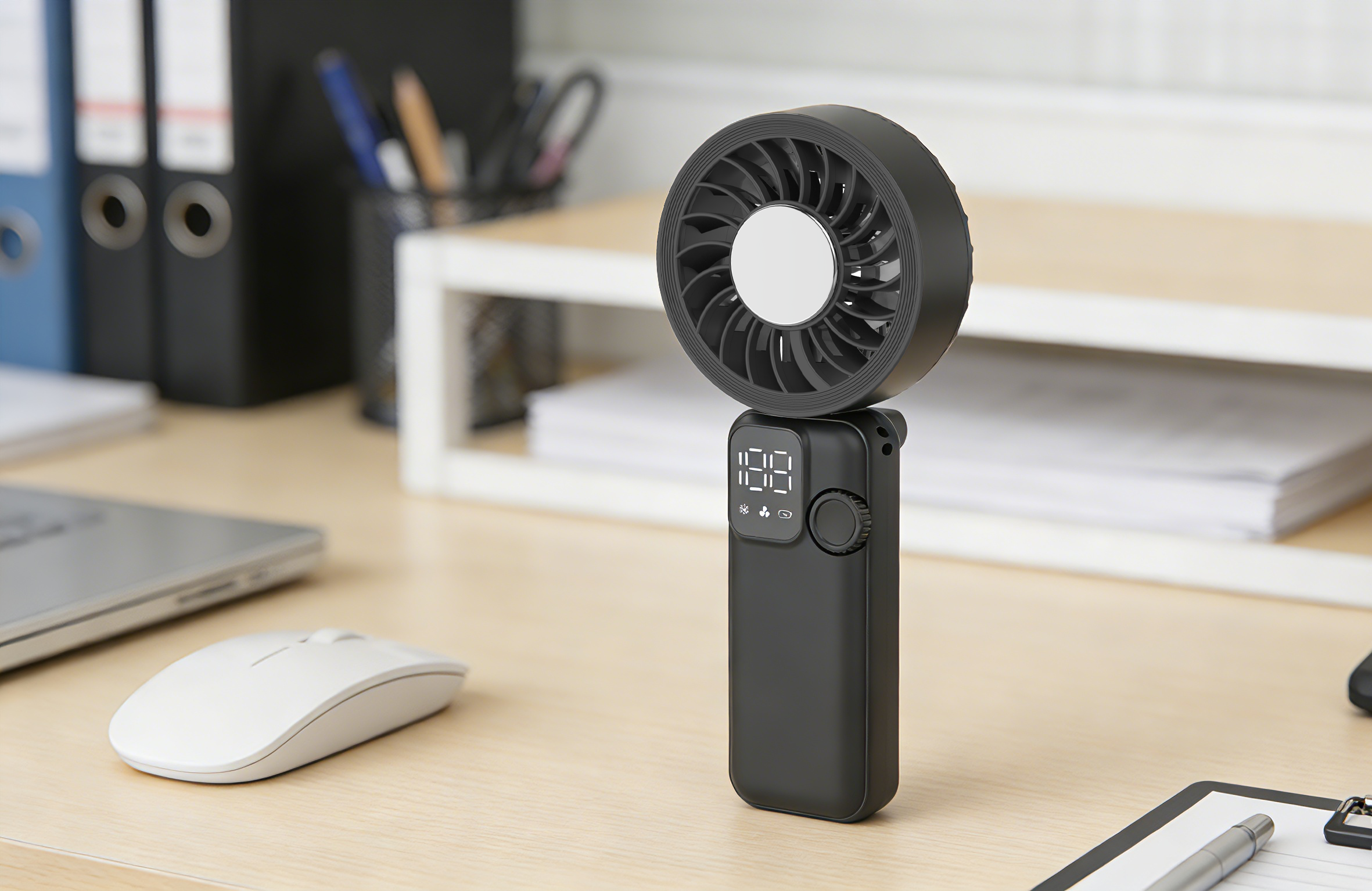 Portable Digital Display  Fan, Rechargeable USB Handheld Mini Cooling Fan