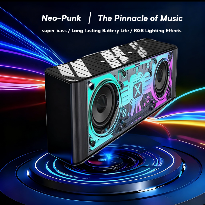 Speaker transparent mecha double sound small steel cannon high sound quality wireless Bluetooth speaker colorful light support TWS
