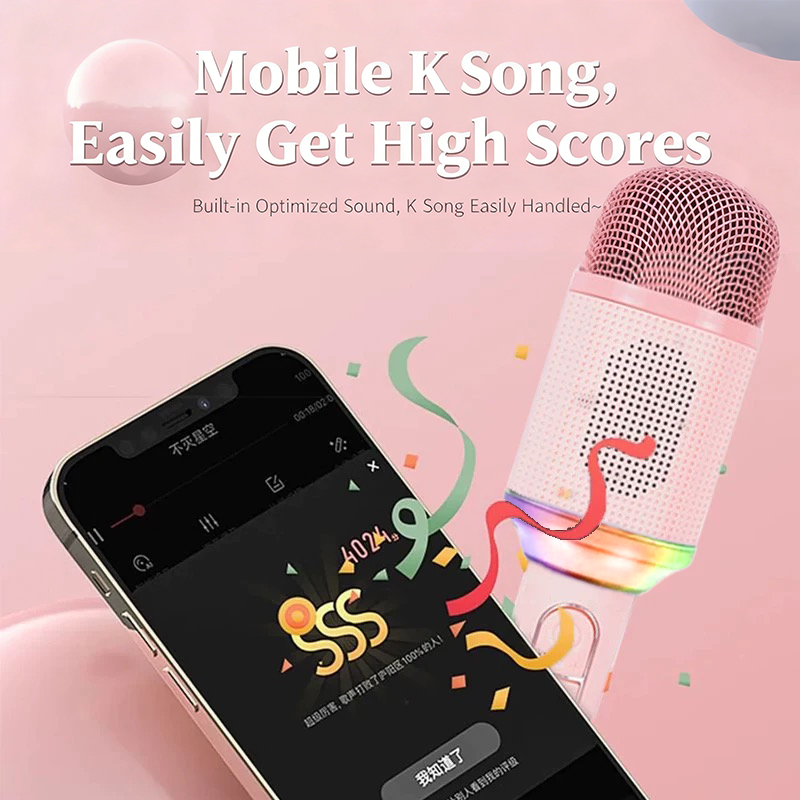 RGB Light Portable Mic Sound Noise Reduction Handheld  Wireless Karaoke Microphone Speaker for Singing Party