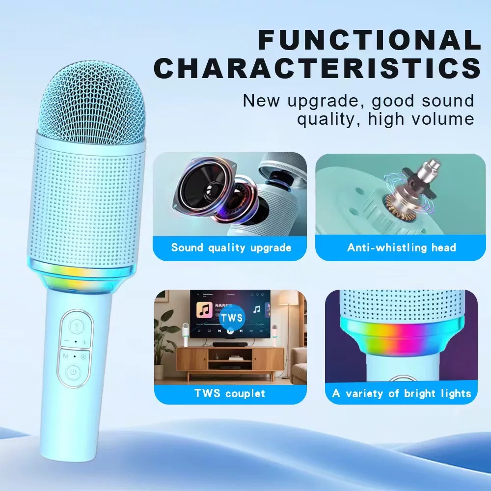 RGB Light Portable Mic Sound Noise Reduction Handheld  Wireless Karaoke Microphone Speaker for Singing Party