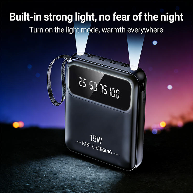 Portable Mini Power Bank with 4 Built-in CablesSmart LED Display , Travel Friendly