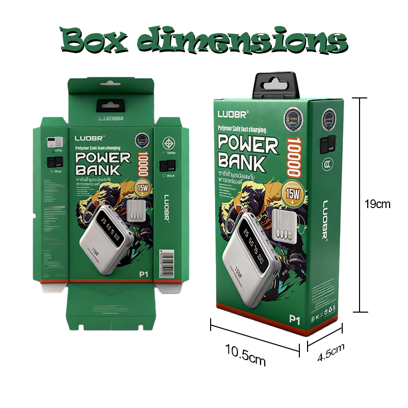 Portable Mini Power Bank with 4 Built-in CablesSmart LED Display , Travel Friendly
